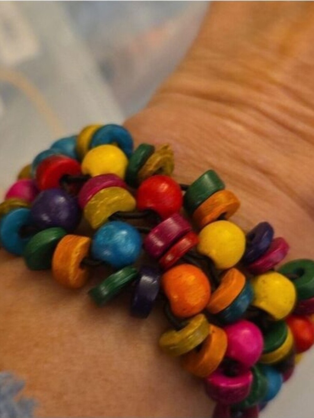 wood multi Beaded streach colorful Bracelet